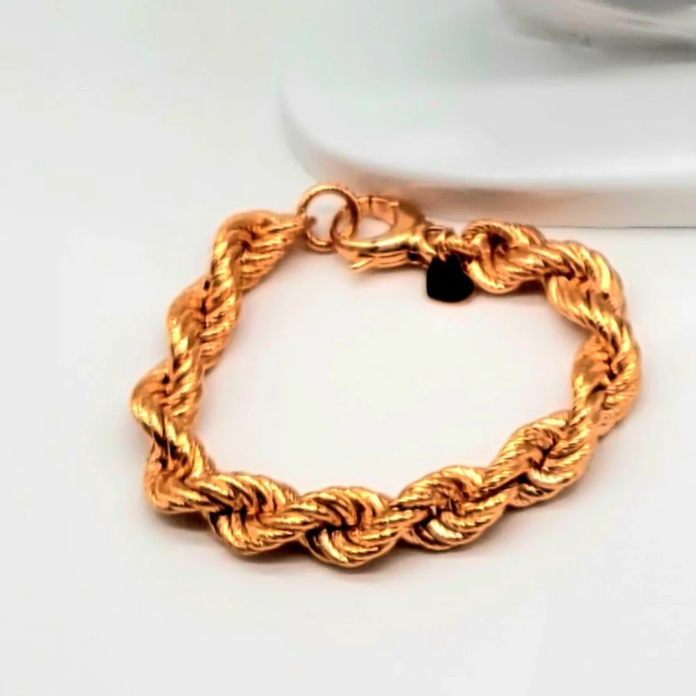 Bronzo Italia Rose Gold Chunky Statement Rope Chain Bracelet - Picture 4 of 6